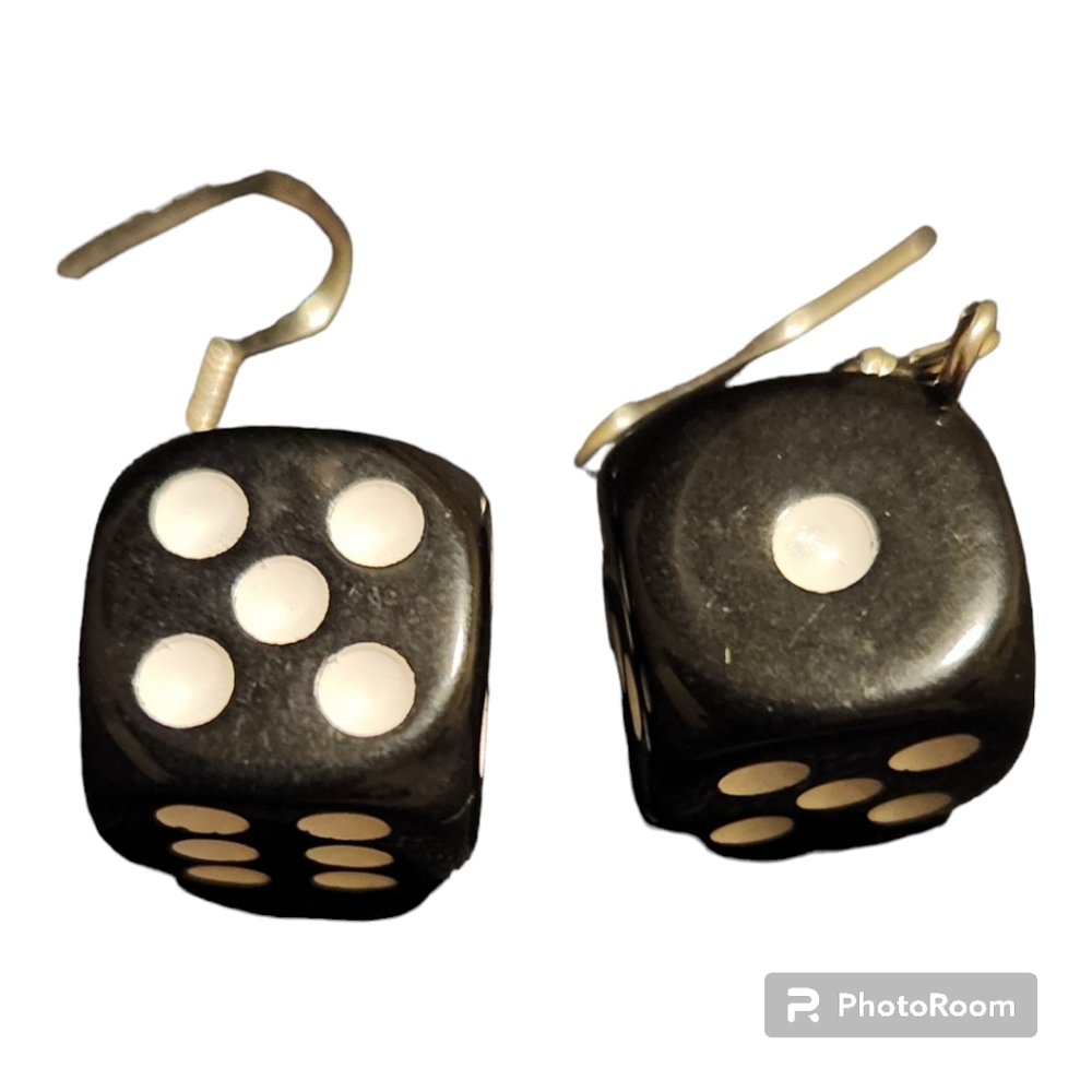 3D Black Dice Dangle Earrings Geometric Drop Earrings Fun Gift